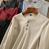 Men's Henley Shirt Long Sleeve Waffle Knit - Casual Wear