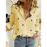Women's Button-Up Blouse Bird Print - Casual Wear