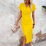 Women's Dress Wrap Front Ruched Detail - Cocktail Party Wear