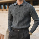 Men's Knit Polo Sweater Chevron Cable Stitch - Smart Casual