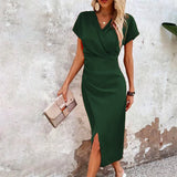 Women's Dress Wrap Front Ruched Detail - Cocktail Party Wear