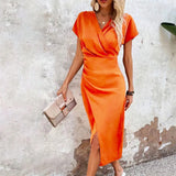 Women's Dress Wrap Front Ruched Detail - Cocktail Party Wear