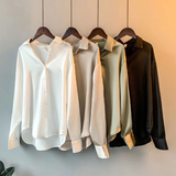 Women's Long Sleeve Elegant Satin Button Down Blouse - Work & Casual Wear