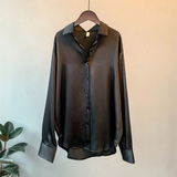 Women's Long Sleeve Elegant Satin Button Down Blouse - Work & Casual Wear