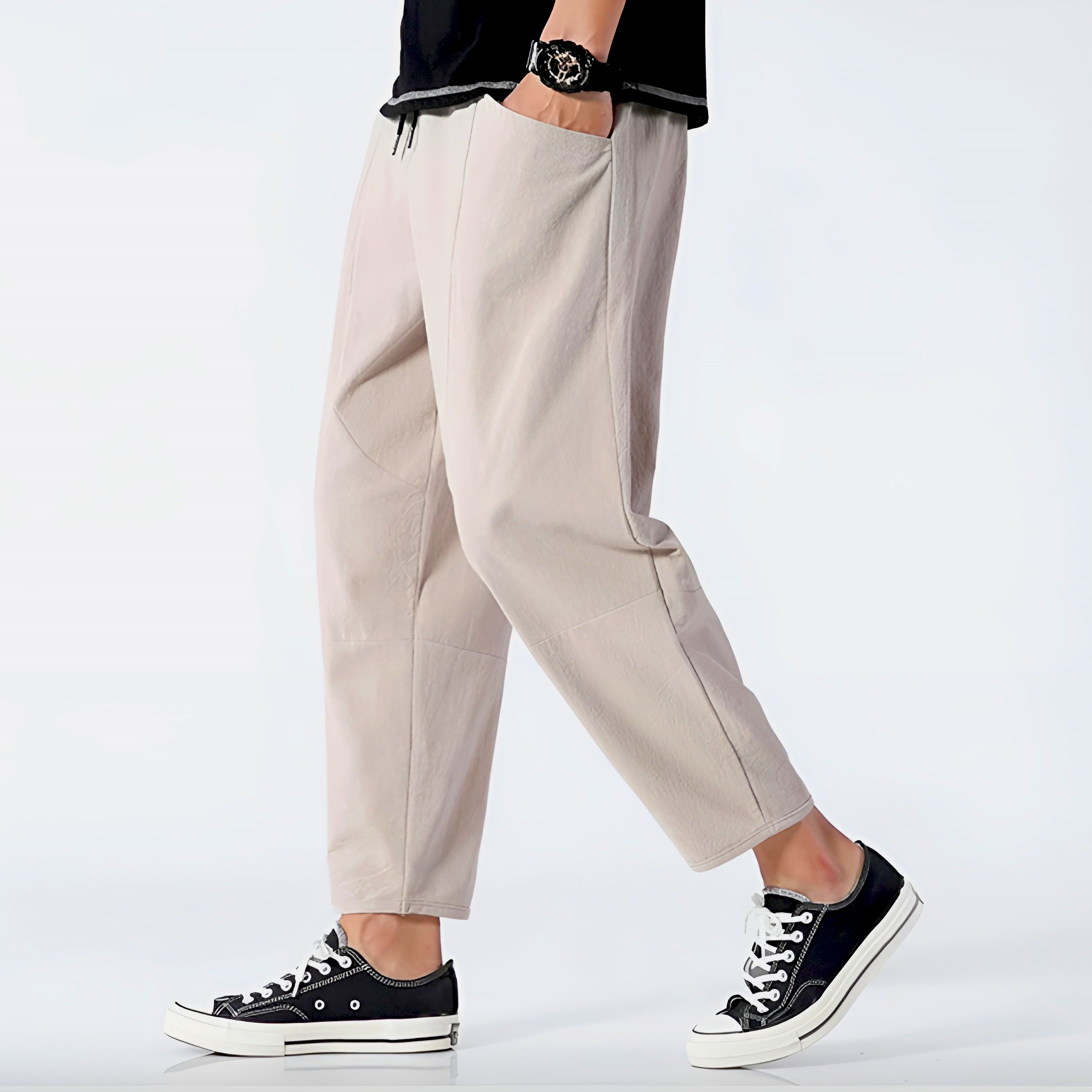 Men's Tapered Trousers Elastic Waist Cropped Fit - Casual Streetwear