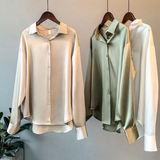 Women's Long Sleeve Elegant Satin Button Down Blouse - Work & Casual Wear