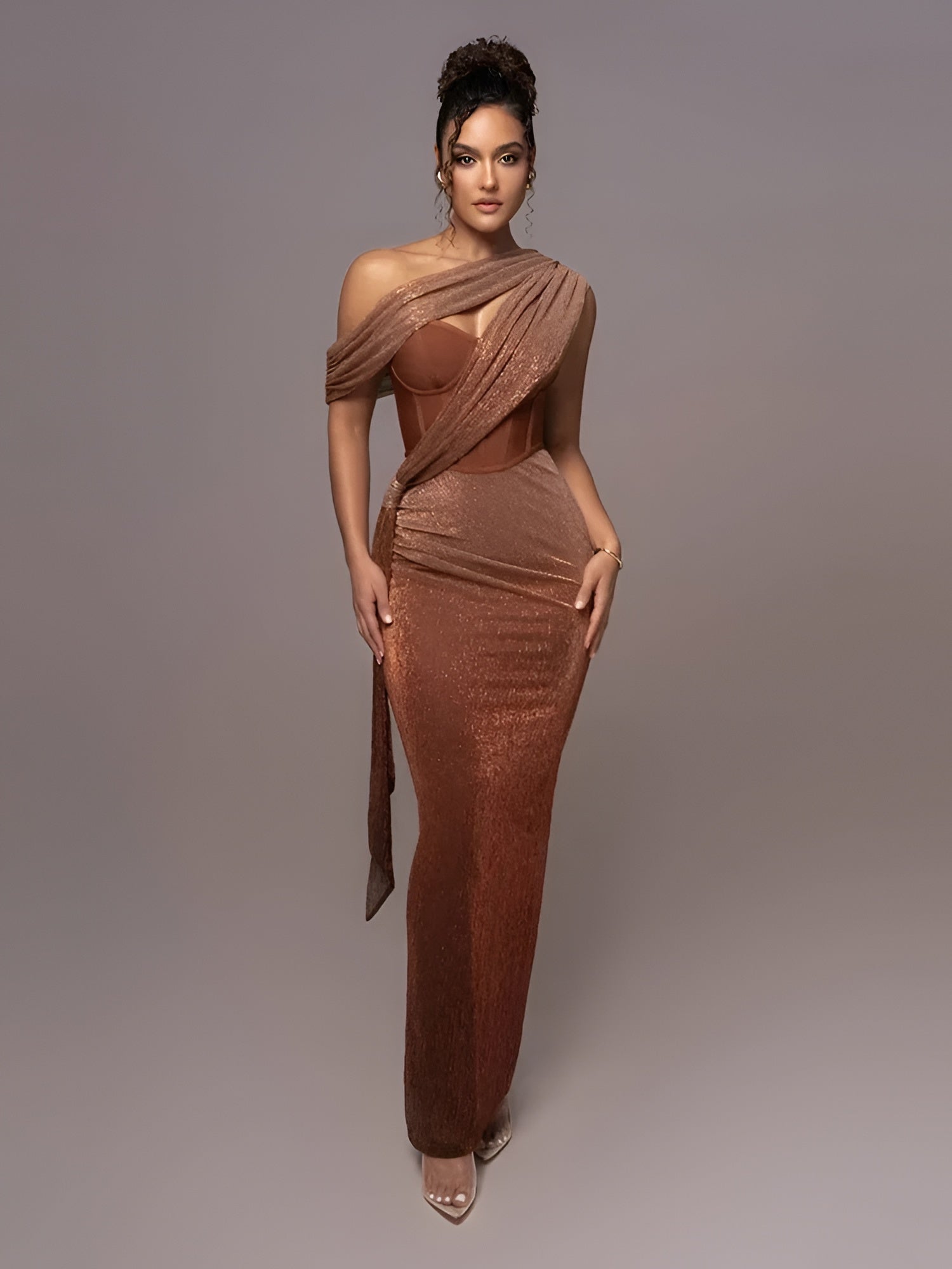 Women's Maxi Dress Shimmer Corset Drape - Red Carpet