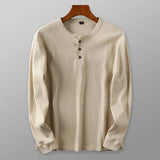 Men's Henley Shirt Long Sleeve Waffle Knit - Casual Wear