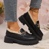 Women's Chain Detail Platform Loafers Faux Fur Lined - Casual Wear