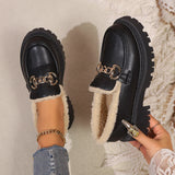 Women's Chain Detail Platform Loafers Faux Fur Lined - Casual Wear