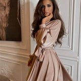 Women's Skater Dress Long Sleeve Tie Waist - Party Wear