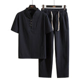 Men's Shirt and Pants Set Button Placket Short Sleeve - Casual Wear
