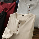 Men's Henley Shirt Long Sleeve Waffle Knit - Casual Wear
