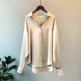Women's Long Sleeve Elegant Satin Button Down Blouse - Work & Casual Wear