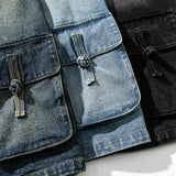 Men's Denim Jacket Kimono Style Utility Pockets - Casual Wear