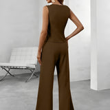 Women's Two Piece Set Vest Wide Leg Pants - Office Wear