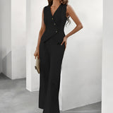 Women's Two Piece Set Vest Wide Leg Pants - Office Wear