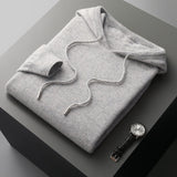 Men's Knit Hoodie Drawstring Ribbed Trim - Casual Loungewear