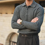 Men's Knit Polo Sweater Chevron Cable Stitch - Smart Casual