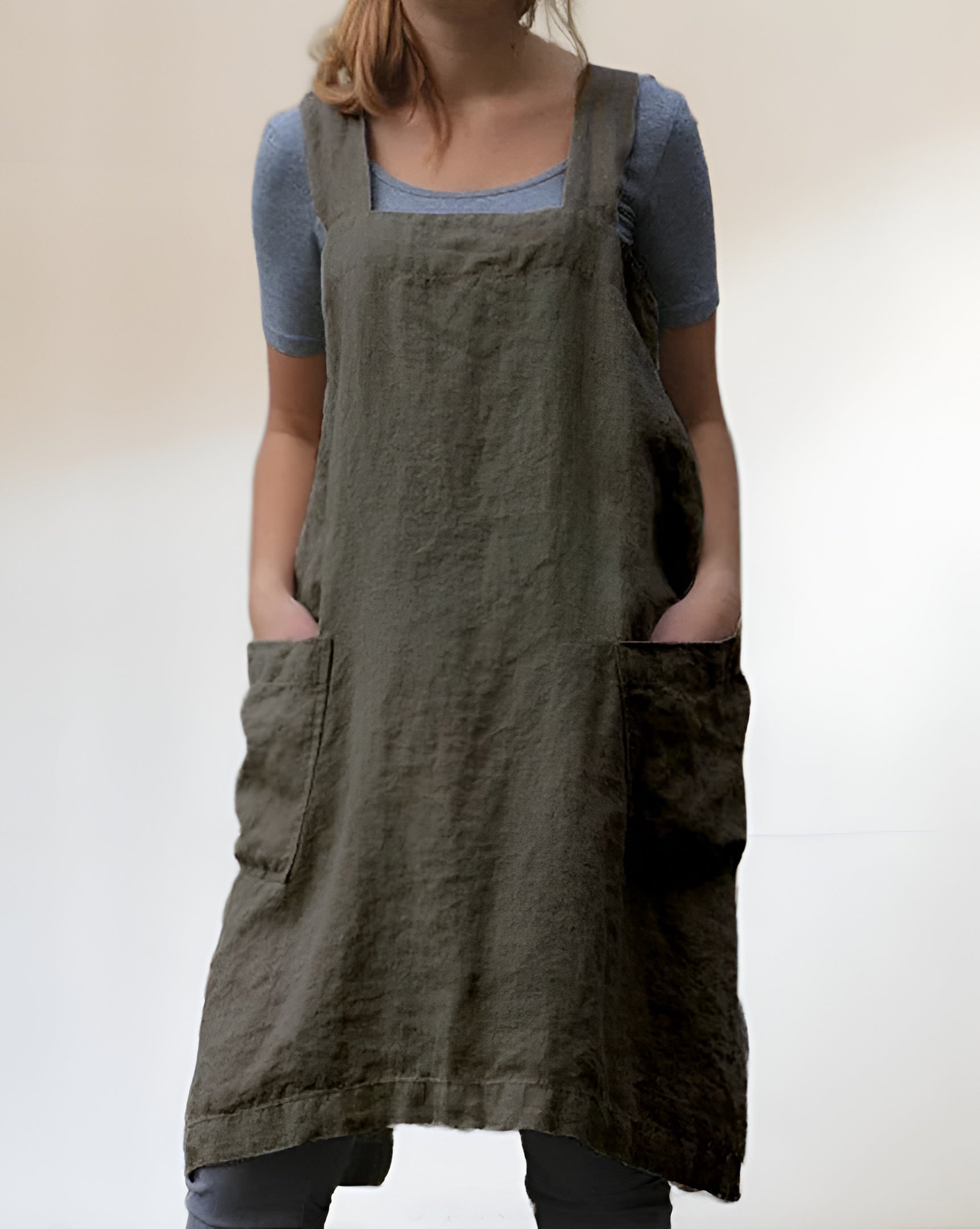 Women's Apron Dress Square Neck Dual Pocket - Garden Work