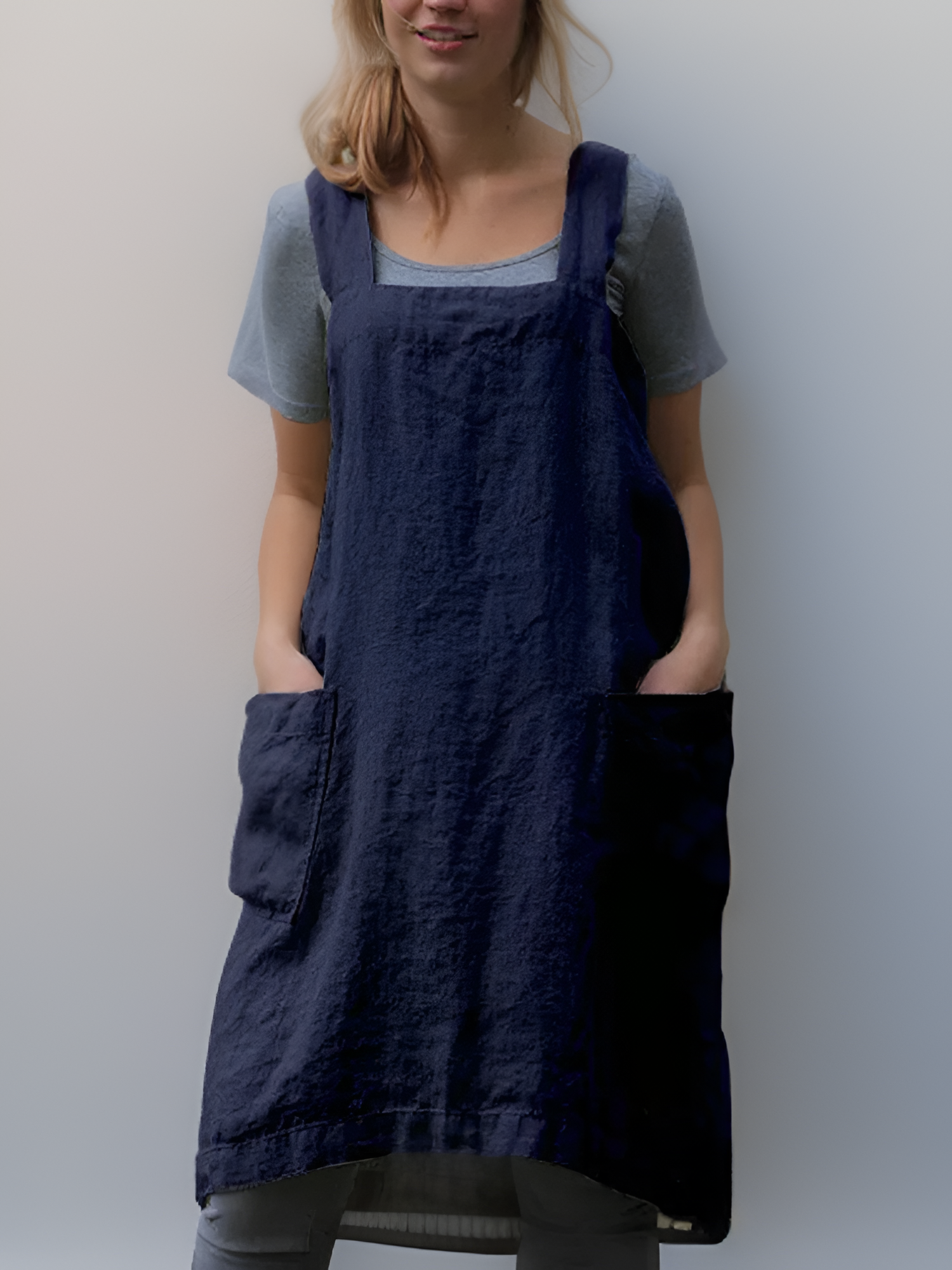 Women's Apron Dress Square Neck Dual Pocket - Garden Work