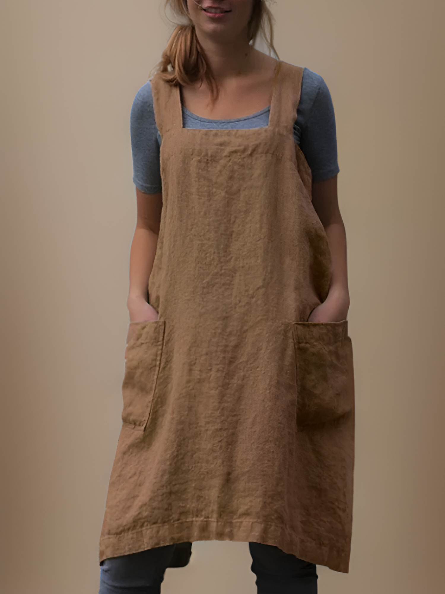 Women's Apron Dress Square Neck Dual Pocket - Garden Work