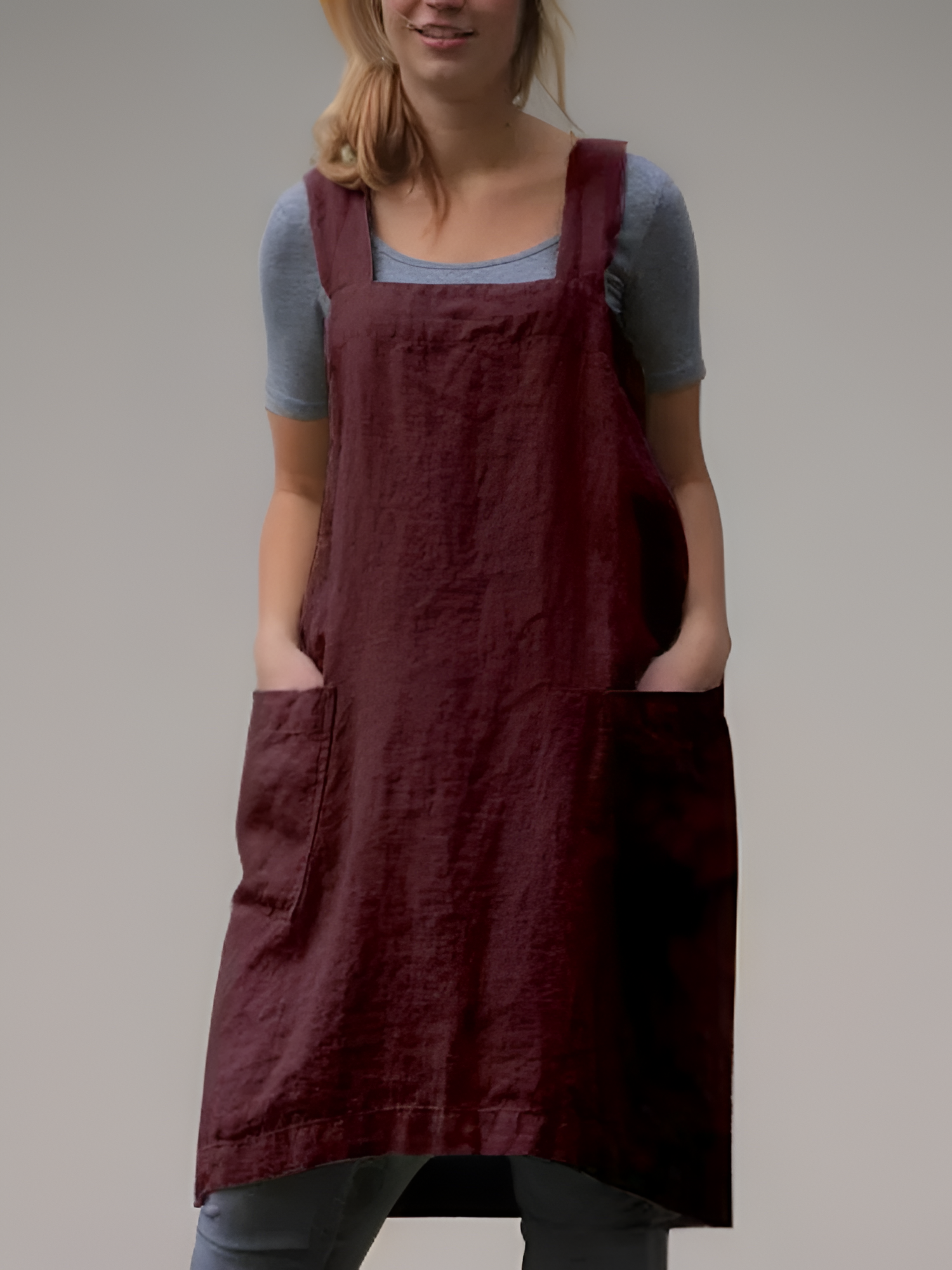 Women's Apron Dress Square Neck Dual Pocket - Garden Work