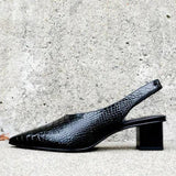 Women's Slingback Heels Black Croc Embossed - Office Wear