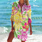 Women's Shirt Dress Tie Dye Long Sleeve - Beach Vacation