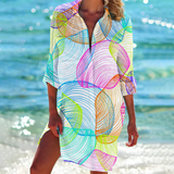 Women's Shirt Dress Tie Dye Long Sleeve - Beach Vacation