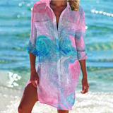 Women's Shirt Dress Tie Dye Long Sleeve - Beach Vacation