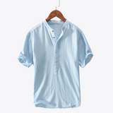 Men's Henley Shirt Short Sleeve Banded Collar - Summer Casual