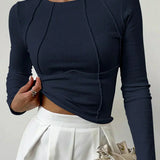 Women's Long Sleeve Fitted Top Solid Color - Casual Wear