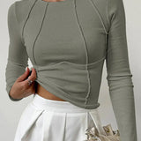 Women's Long Sleeve Fitted Top Solid Color - Casual Wear