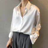 Women's Long Sleeve Elegant Satin Button Down Blouse - Work & Casual Wear