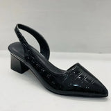 Women's Slingback Heels Black Croc Embossed - Office Wear