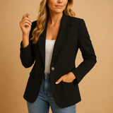 Women's Fitted Blazer Tailored Single Button - Smart Casual Wear