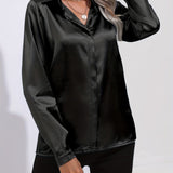 Women's Button Down Blouse Glossy Long Sleeve - Evening Wear
