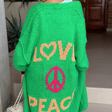 Women's Knit Oversized Love Peace Cardigan - Casual Wear
