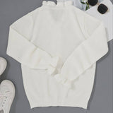 Women's Ruffle Sweater White Button Detail - Smart Casual Wear