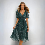 Women's Floral Wrap Dress Flutter Sleeve - Date Night
