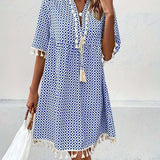 Women's Tunic Dress Tassel Trim - Casual Beach Outing