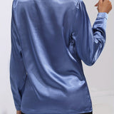 Women's Button Down Blouse Glossy Long Sleeve - Evening Wear