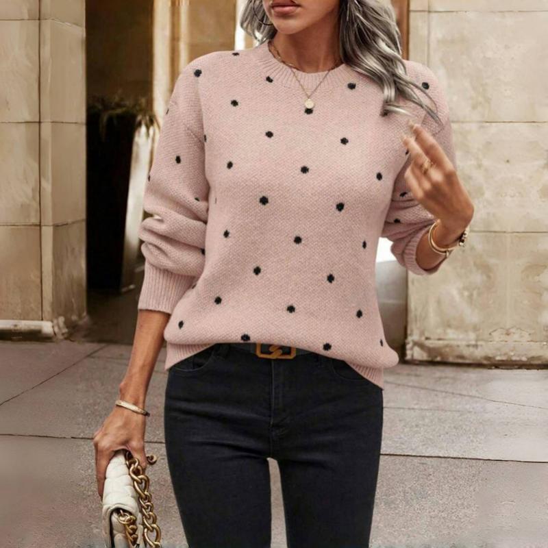 Women's Knit Sweater Polka Dot Long Sleeve - Casual Wear