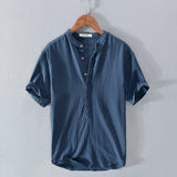 Men's Henley Shirt Short Sleeve Banded Collar - Summer Casual