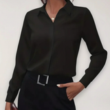 Women's Button-Up Blouse Long Sleeve Silk-Feel - Professional Office Wear