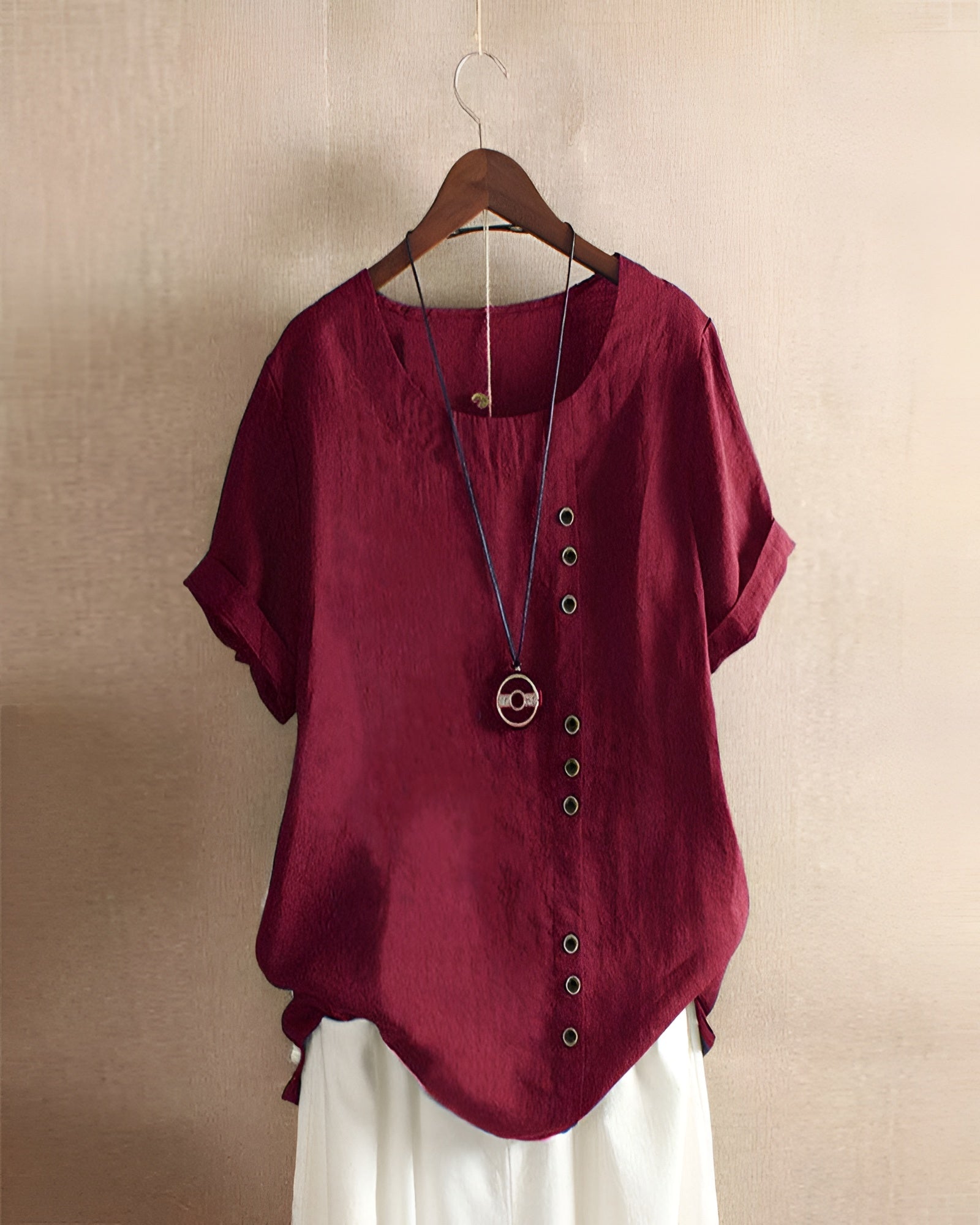 Women's Blouse Short Sleeve Button Detail - Casual Daily Wear