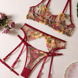 Women's Lingerie Set Embroidered Sheer 3 Piece - Date Night