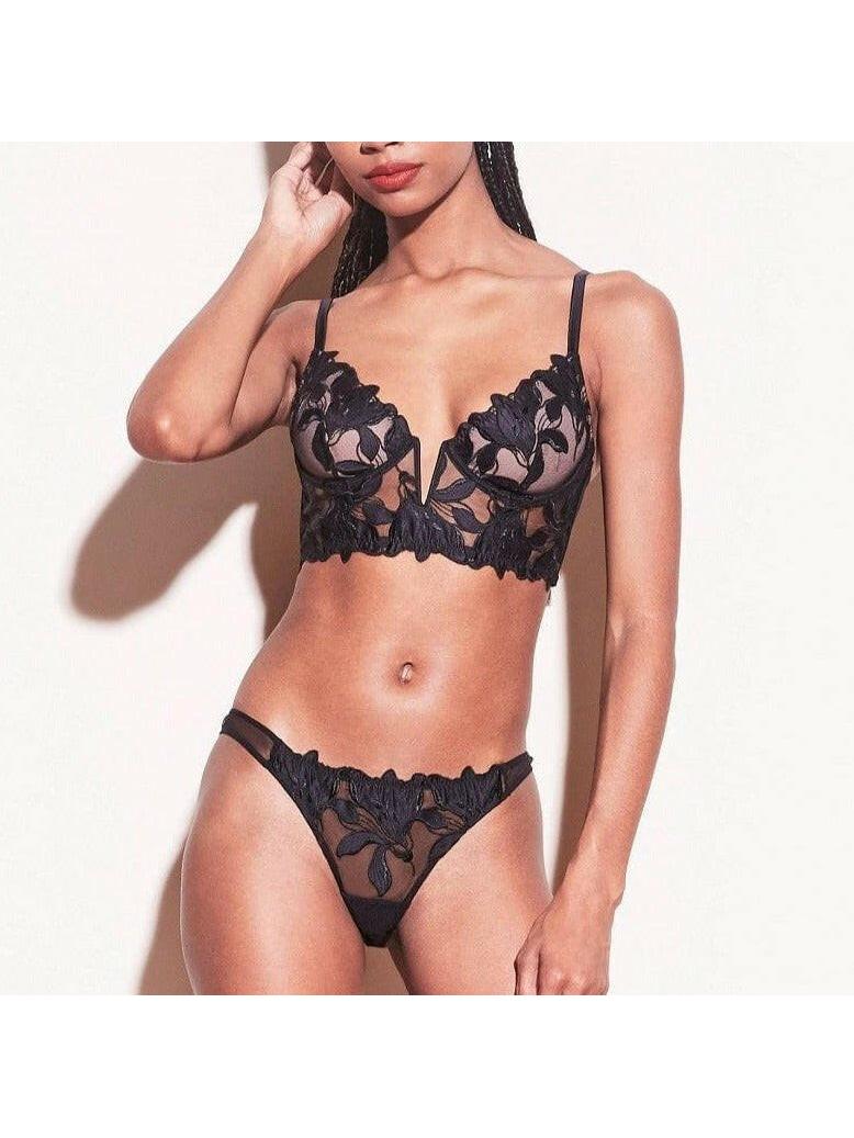 Women's Lingerie Set Floral Embroidery Deep V Neck - Honeymoon Wear