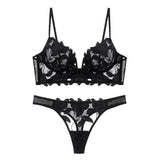 Women's Lingerie Set Floral Embroidery Deep V Neck - Honeymoon Wear